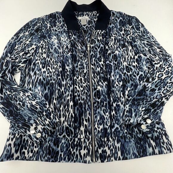 Cache - Blue Animal Print Zipper Zip Up Blousy Jacket  Size 10 - Picture 1 of 4